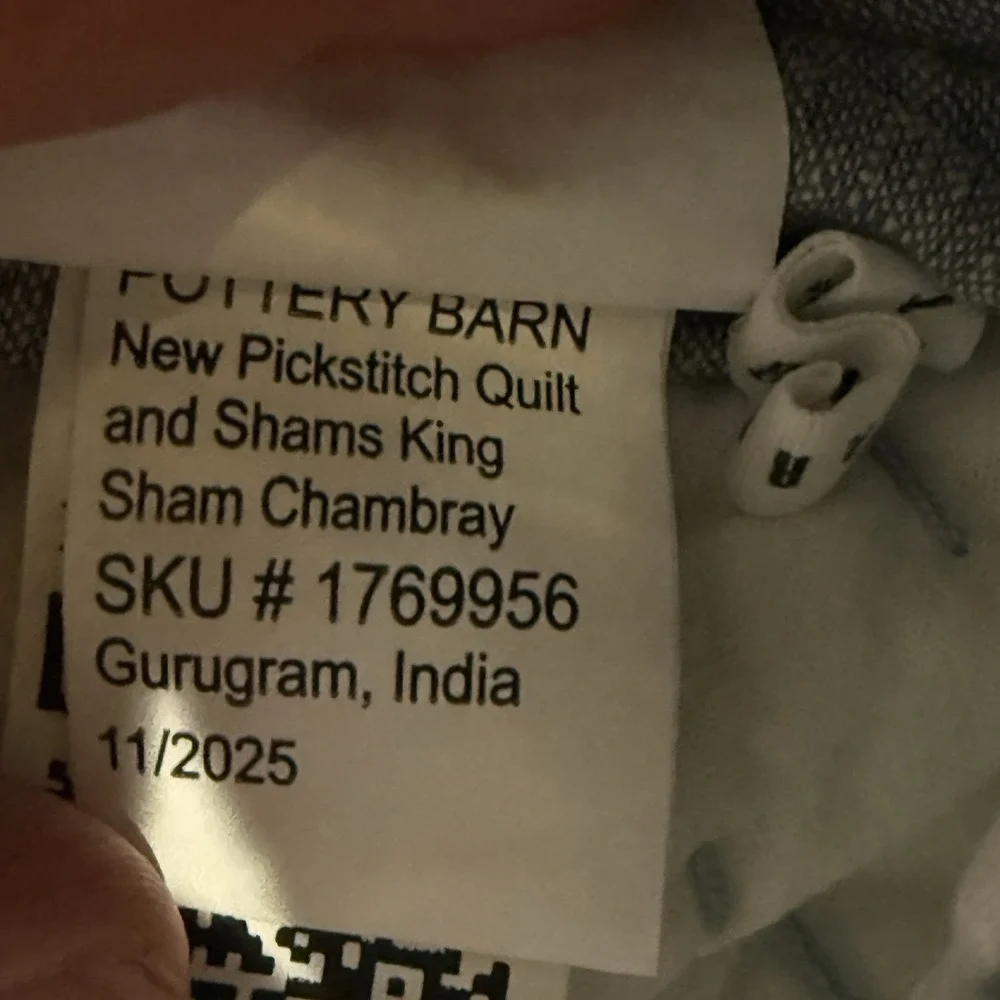 Pottery Barn Pick Stitch Cotton Linen Quilt Set King Chambray